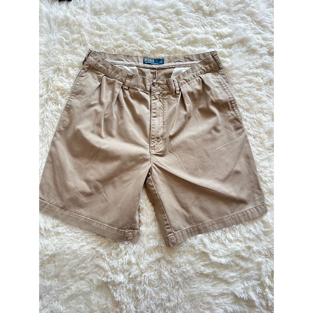 Polo Ralph Lauren Khaki Pleated Chino Shorts Tan Cotton Mens Size 36